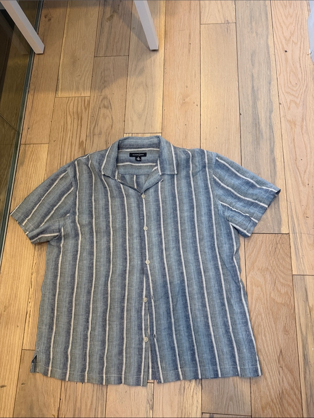 Treasure & Bond Blue and White Vertical Stripe Short Sleeve Button-Down